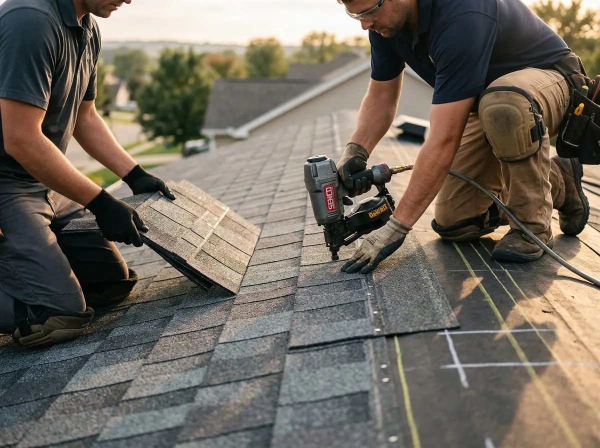 Professional roofer working on a residential roof in Boulder Creek